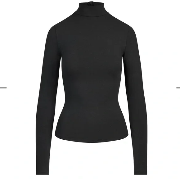 Skims Cotton Jersey Turtleneck Long Sleeve Top Soot Black S - Picture 2 of 9